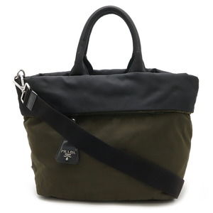 Prada leather nylon Shoulder Bag black Khaki Green